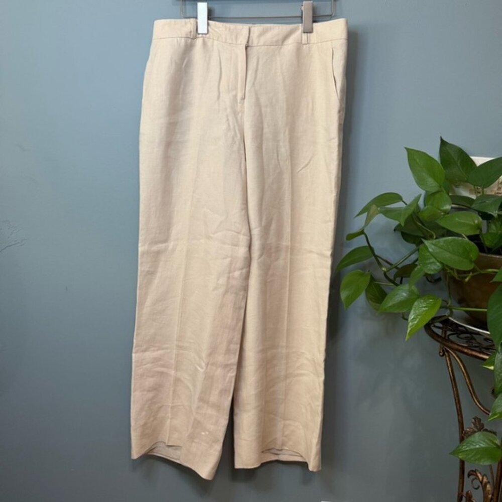 Talbots Signature 100% Linen Wide Leg Ankle Pant in Khaki Cream. High Rise Sz 10